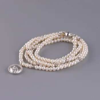 

BOCAI S925 sterling silver necklace female fashion temperament freshwater pearl bracelet accessories frosted lotus necklace