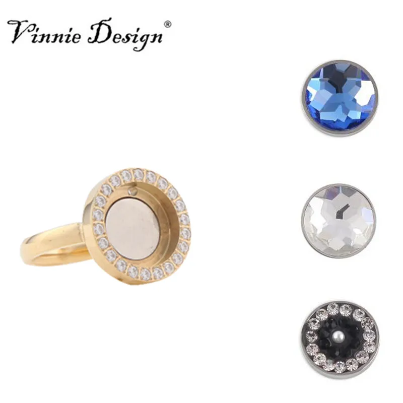 Vinnie Design joyería cristal Carpe Diem Acero inoxidable Cambio anillo con 3 piezas pequeña moneda magnética Tamaño 7 #8 #9 #