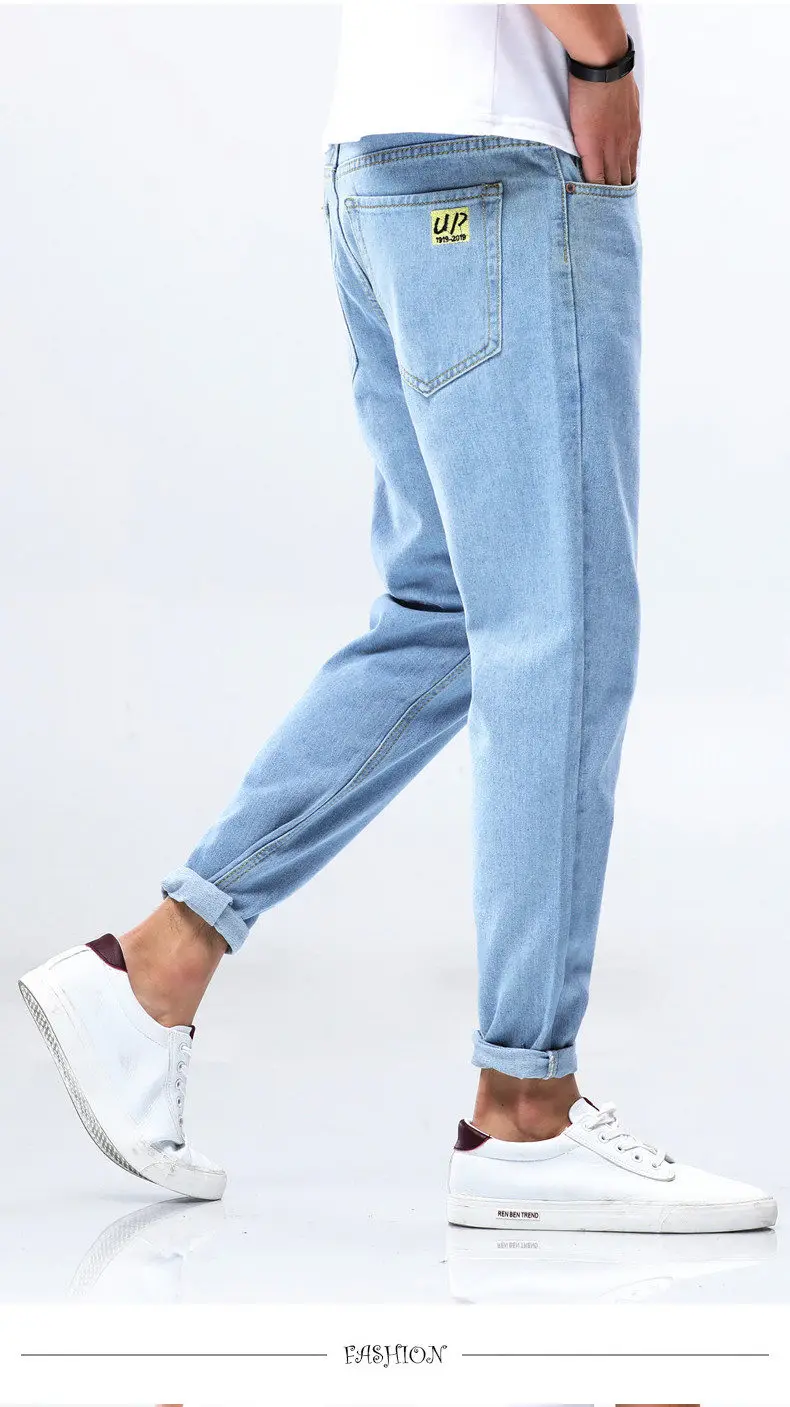Loose Jeans Men Solid Simple Pencil Pants Cotton Classic Cargo Pant Jeans Male Trousers Youth Ankle-Length Pant Brand Jeans 2019 06