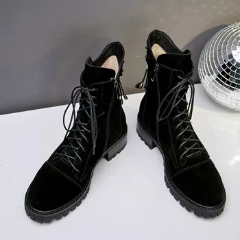 

GPOKHDS 2020 women ankle boots cow suede zippers rivets winter short plush high heels female riding boots party dress