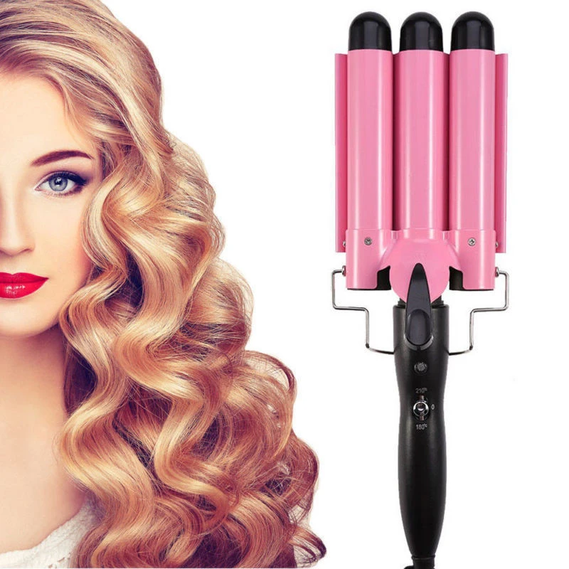 

2019 Digital Salon Ceramic Water Ripple Three Tubes Tempering Hair Curlers Perm Tool Head Temperature Control Three Rod Curling