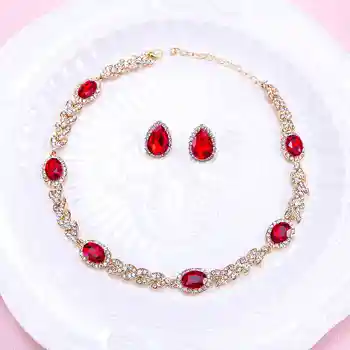 

Bonito Vermelho E Branco CZ Diamante Grande Casamento Colar Brincos De Noiva Conjuntos De Joias Para Noivas Festa