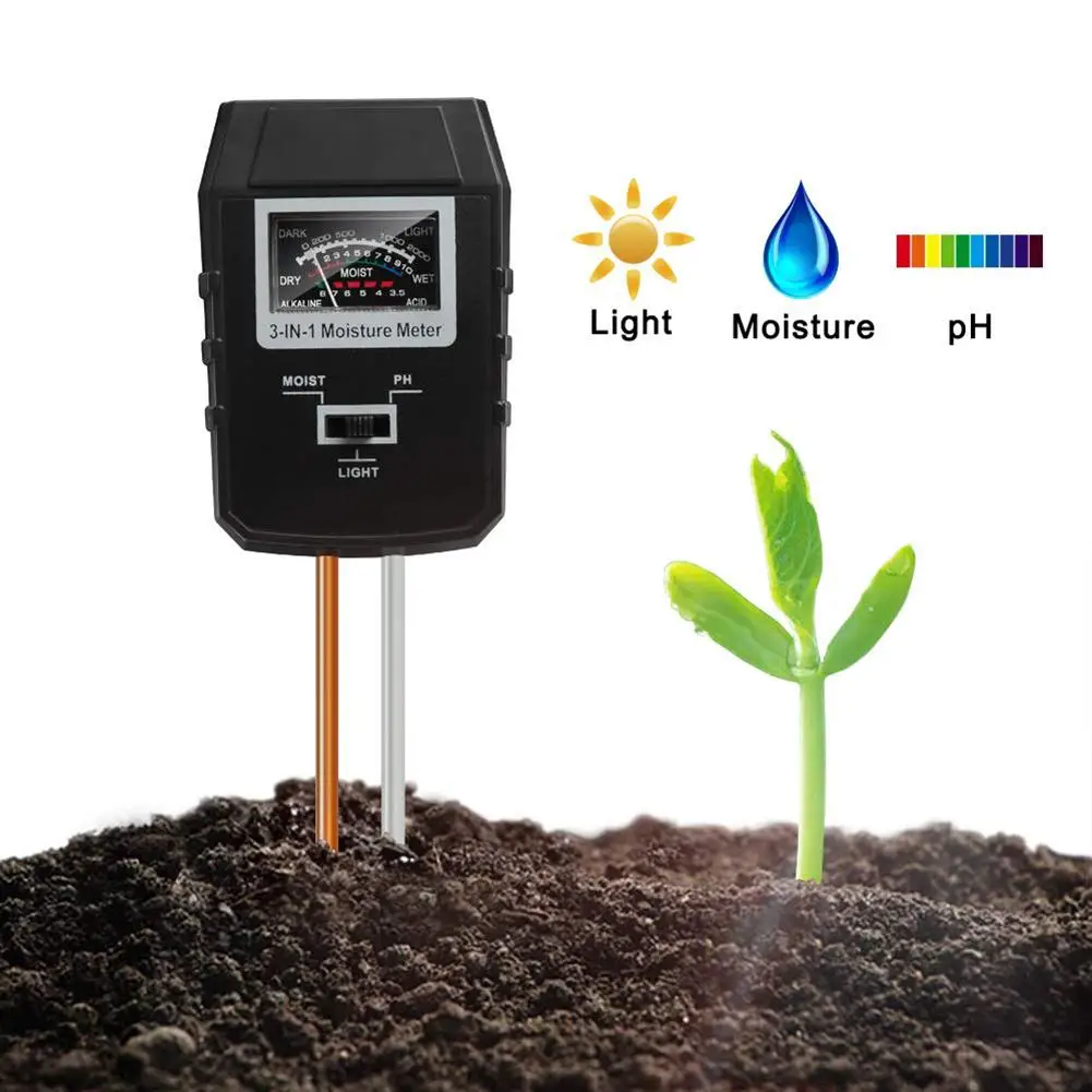 

3-in-1 Soil pH Meter Moisture Tester Indoor Plants Garden Lawn Light Sensor Accessary