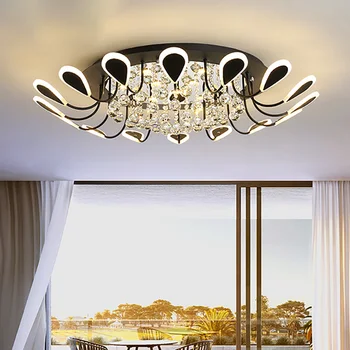 

Nordic Hall Living Room Flush Mount Ceiling Light 2019 New Round led Ceiling Light Modern Ceiling Lamp Luxury Black Crystal Lamp
