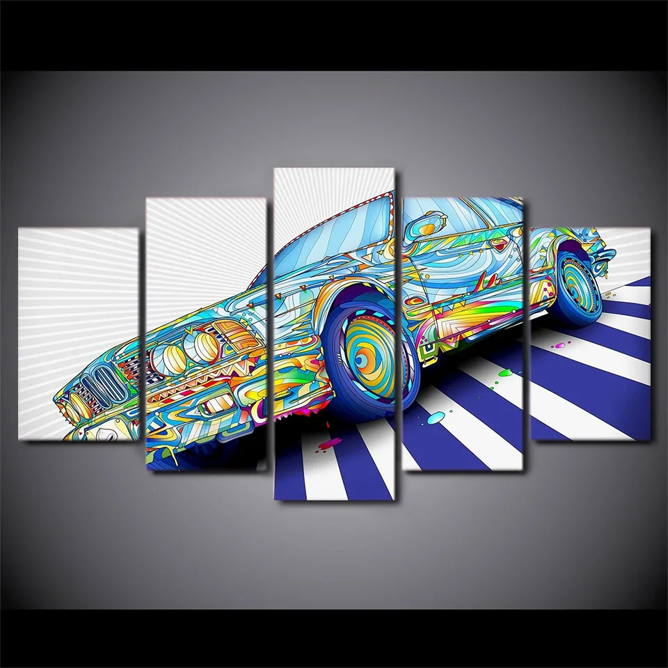 

5 Pcs/Set Framed HD Printed Psychedelic Car Picture Wall Art Canvas Print Poster Canvas Oil Painting Cuadros Decoracion