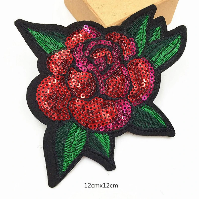 

1 Piece Big Sequins Red Flower Sequins Patch Fashion Embroidered Applique Clothing Decoration Sew On Patch for Clothes