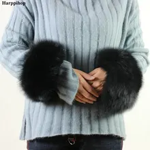 Высокое качество меха лисы манжеты Лидер продаж наручные Теплее натурального меха лисы манжеты рука теплее леди браслет с натуральным мехом браслет перчатки