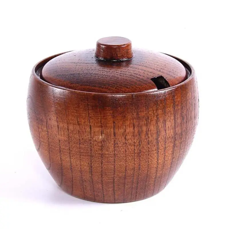 

Retro Spice Jar Seasoning Can Sugar Bowl With Lid Wood Box Kitchen Tool Salt Storage Box Kitchen Condiment Box #A05
