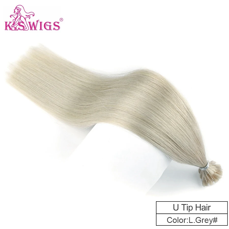 K.S парики 1" 20" 2" 28" прямые человеческие волосы Remy для наращивания с u-образной окантовкой, Предварительно Связанные кератиновые капсулы, человеческие волосы - Цвет: Light Grey