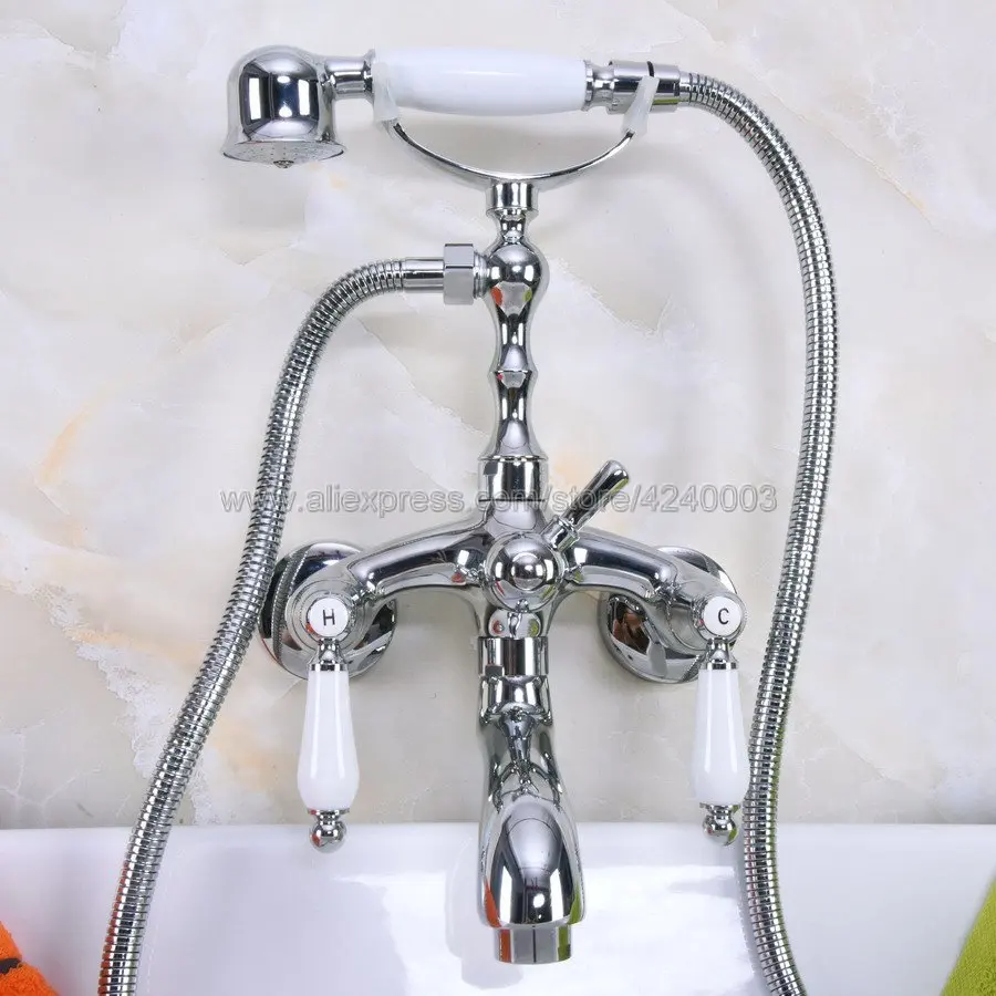Chrome Polished Bathroom Bathtub Mixer Faucet Telephone Style With
