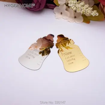

20pcs Custom Baby Bottle Merchandise Carving Name Weight Height Acrylic Mirror Stickers Personalized Kid's Gift Craft 5*10cm