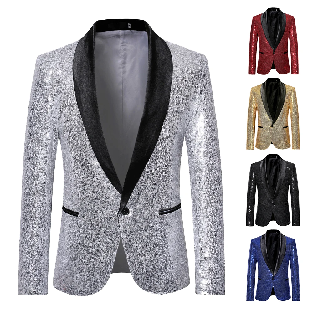 Laamei Для мужчин золотистый Серебристый расшитый блестящими блейзеры костюм куртка Для мужчин модные ночной клуб диджей сцены Свадебные вечерние куртка пальто