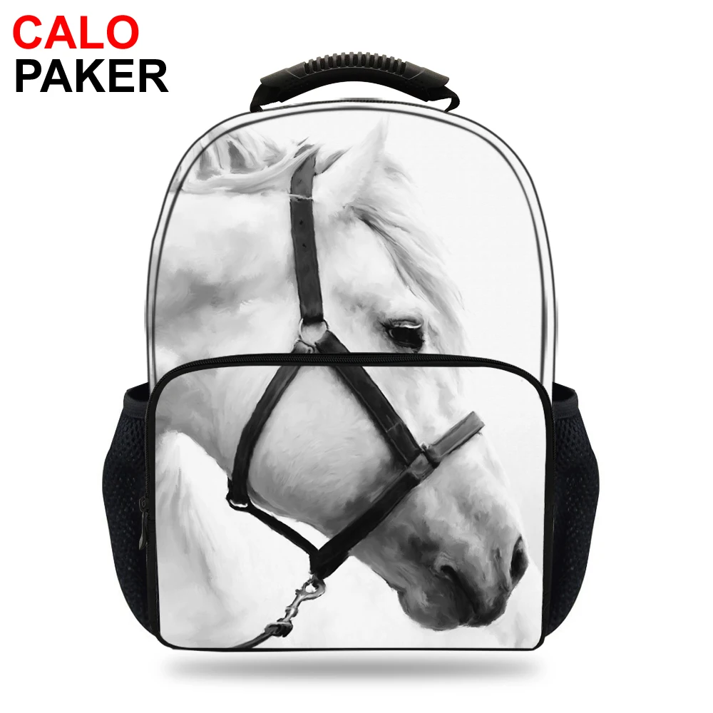 15inch Cool School Bags For Boys 3D Animal Felt Backpack For Kids Girls White Horse Backpack For Children