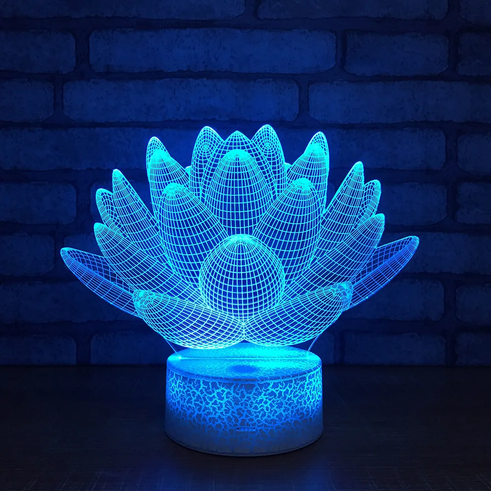 

Lotus 3d Lights New Strange Colorful Night Lamp Headlamp Stereo Vision Led Illusion 3d Light Fixtures Usb Led Kids Lamp