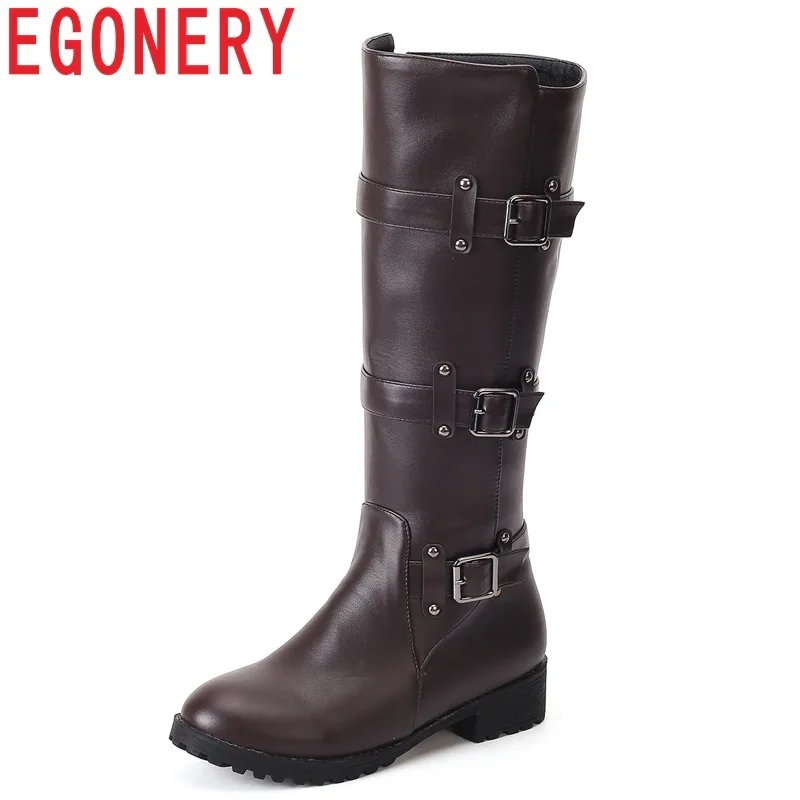 Plate Black D'hiver Taille Éclair forme Fermeture Rond Trois white Faible Égérie Pour brown Grande Femmes Talon Carré Chaussures Bottes Hautes Mode Couleurs Nouvelle Boucle Bout zSpGqUVM