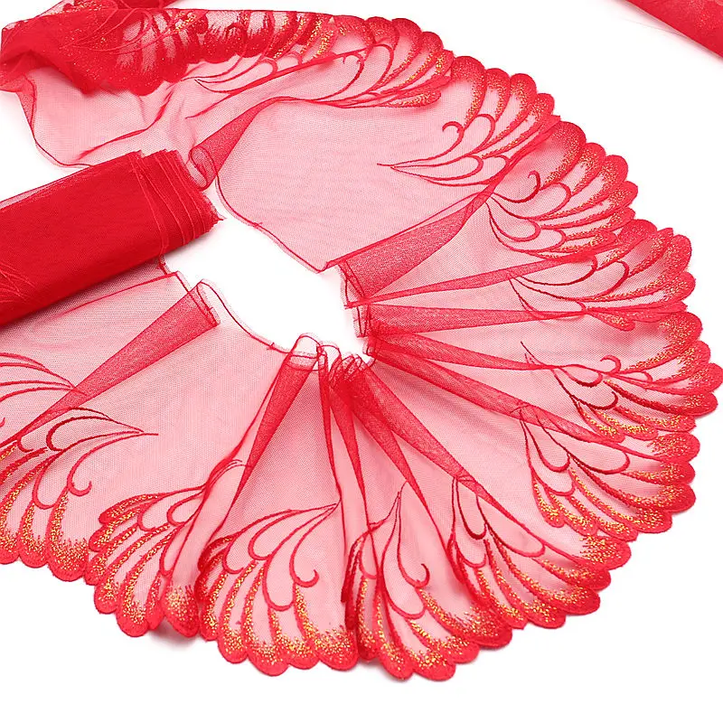 

MLAEY 2y/lot Exquisite Embroidered Lace Trim, Red+gold Lace Fabric ,Quality Lace Ribbon DIY Craft&Sewing Dress Clothing Accessor