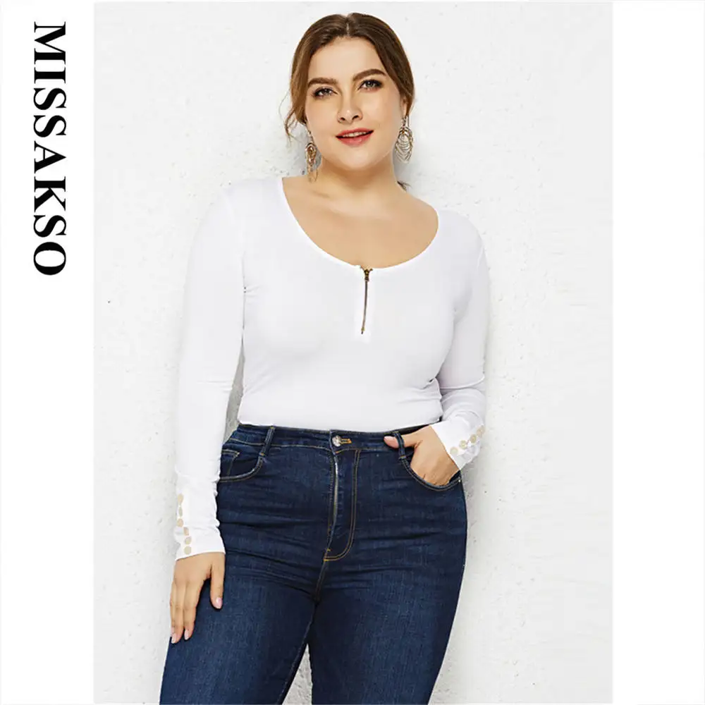 Missakso الأصفر الإناث أسود أبيض ارتداءها يا الرقبة مع سحابات الخريف الربيع غمد Bodycon الصلبة زائد السروال القصير طويلة الأكمام