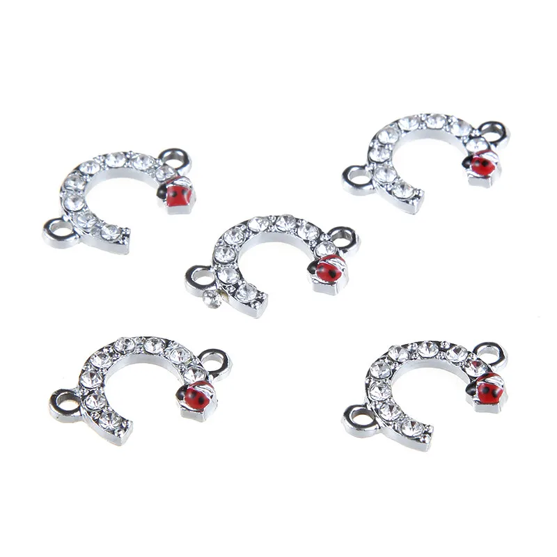 Trendy Silver Color Alloy Rhinestone beetle Half Round Connectors charms For Making Jewelry DIY