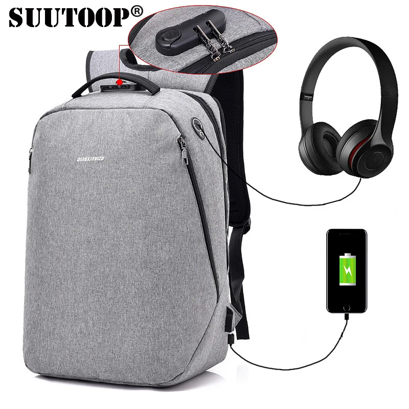 SUUTOOP New men backpack anti theft External USB charge port laptop backpack Waterproof Simple Business bags school Travel bag