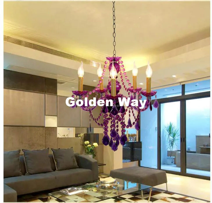 

Free Shipping Purple Tiffany Pendant Lamp, 3/5/9/12 Heads Lights, Vintage Acrylic Droplets Purple Pendant Lighting AC110V/220V