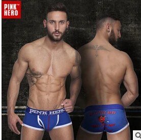 

Free shipping!brand Pink hero boxers men gay underwear Cool cartoon printing U capsule breathable underwear men's flat feet