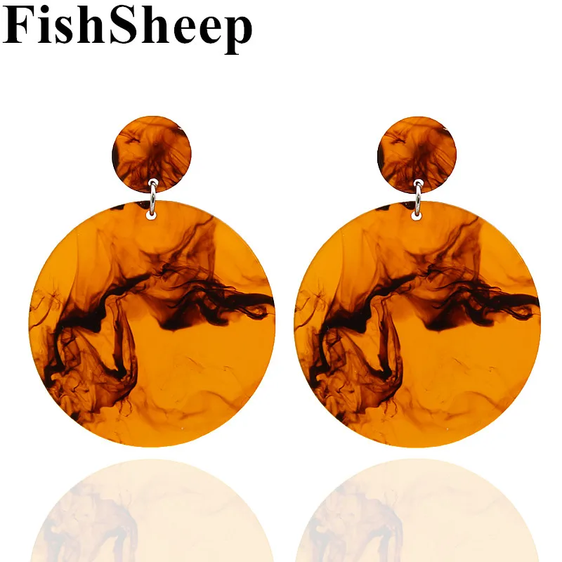 

FishSheep Big Round Acetic Acid Acrylic Earrings For Women Statement Geometric Oversized Dangle Earrings Female Party Jeweklry