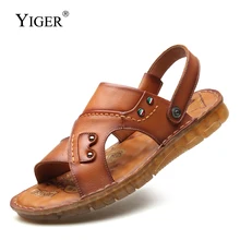 YIGER/Новинка; мужские сандалии для отдыха; пляжные шлепанцы; летние мягкие тапочки на плоской подошве из натуральной кожи; мужские повседневные сандалии; 0330