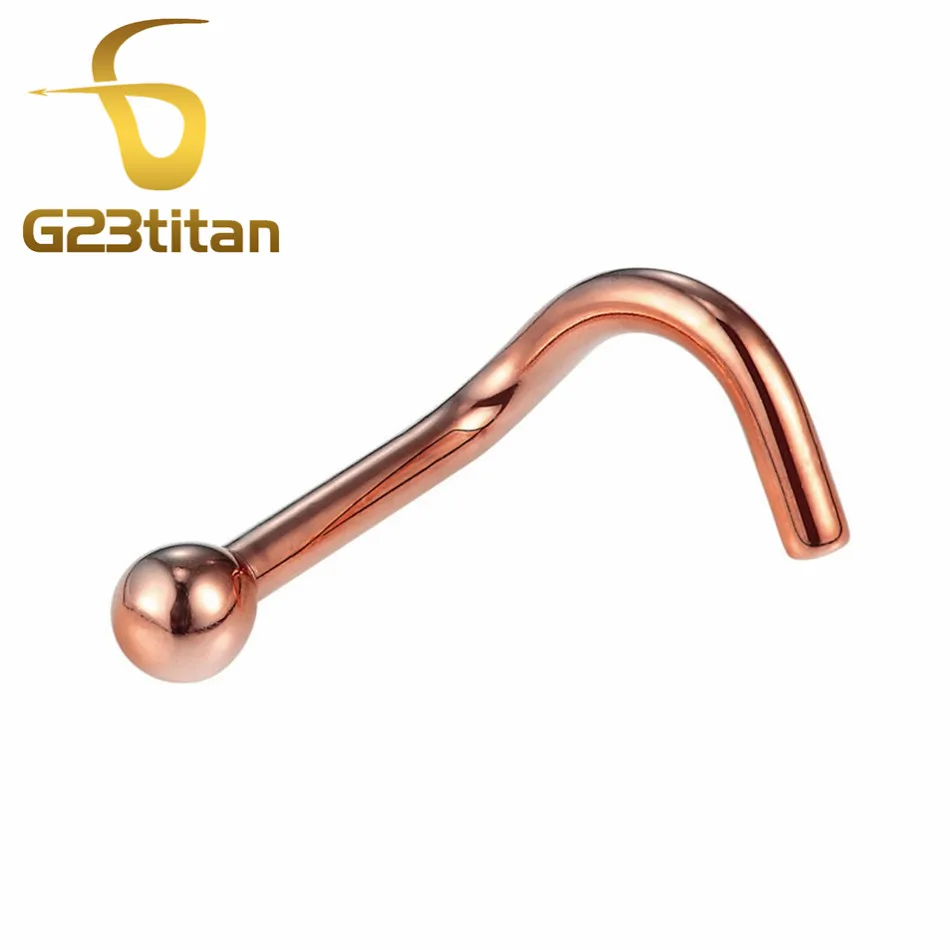 

G23titan 16G Rose Gold Color Nose Rings Studs 2mm Ball Titanium Nose Piercing Jewelry for Men Women