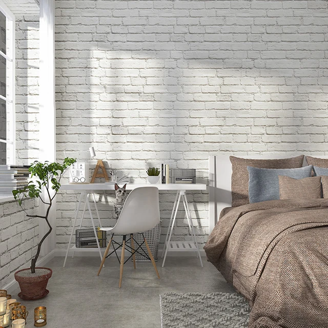 Modern Simple 3D White Brick Pattern Wallpaper - Image 5