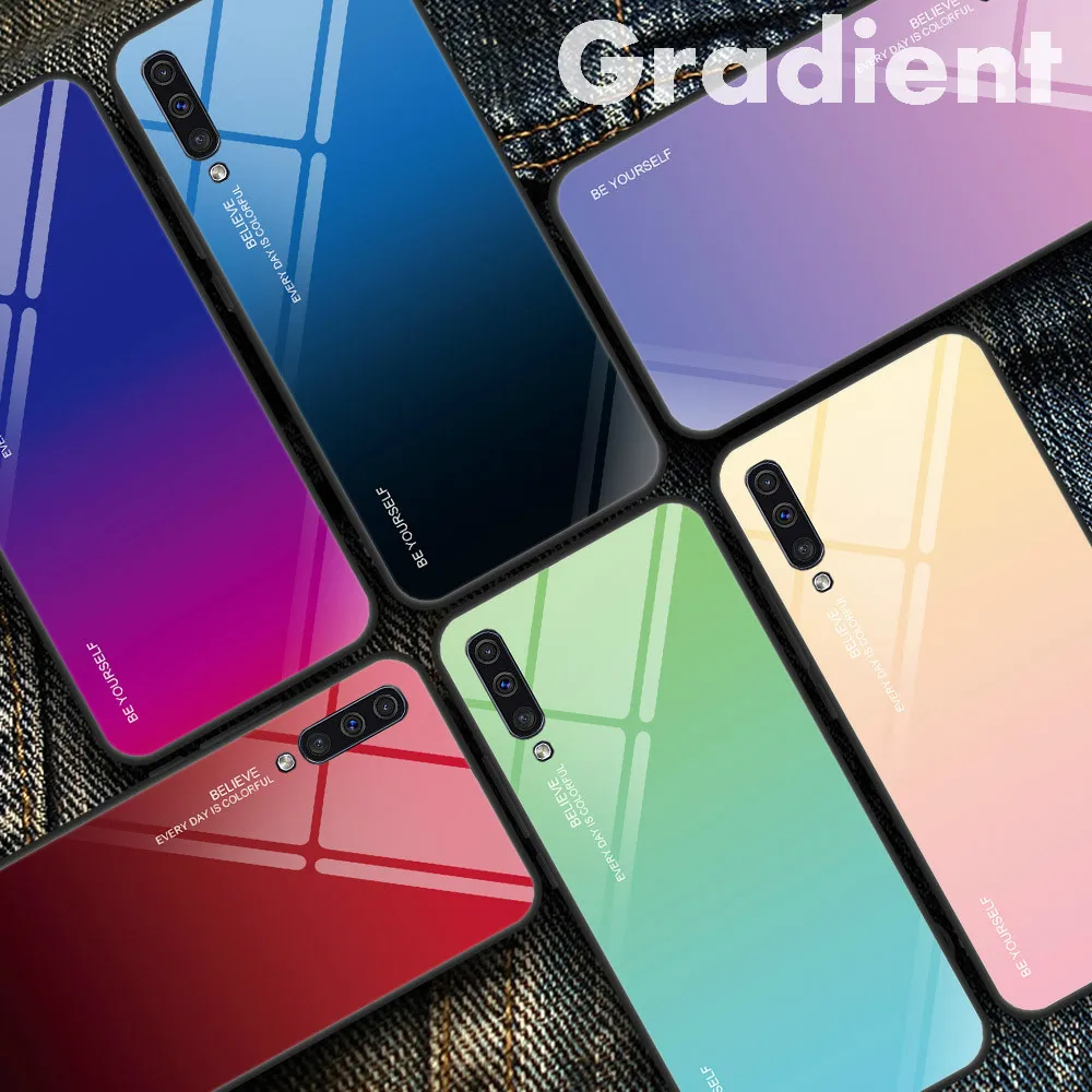 

Gradient Tempered Glass Case for Samsung Galaxy A70 A60 A50 A30 A40 A20E A10 Aurora Colorful Phone Back Cover on for M40 M30 M20