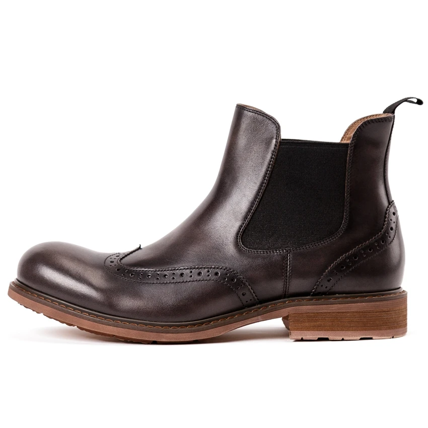 Vintage Asas Handmade Ankle Martin Sapatos Novas Kud296 coffee Equitação Nas Redondo Boots Das Genuíno Chelsea Marrom Brogue Pontas Homens Homem Dos Dedo De Esculpida Pé Couro Do gCqpUYHxwC