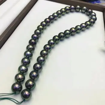 

free shipping 10-11mm round pearl necklace green pearl necklac 18inch 14k