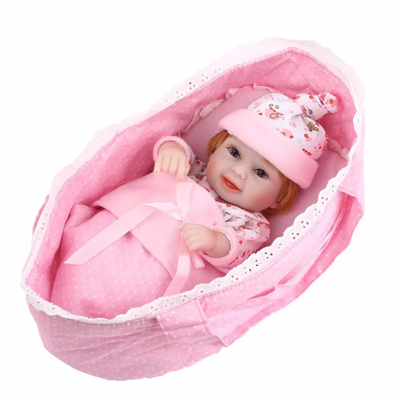 

NPK Mini Reborn Doll 10 inch Waterproof Full Silicone Vinyl Baby Doll Toys Girls Gift With Basket Pillow Blankets Outfit