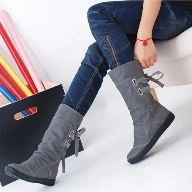 mid calf flat leather boots