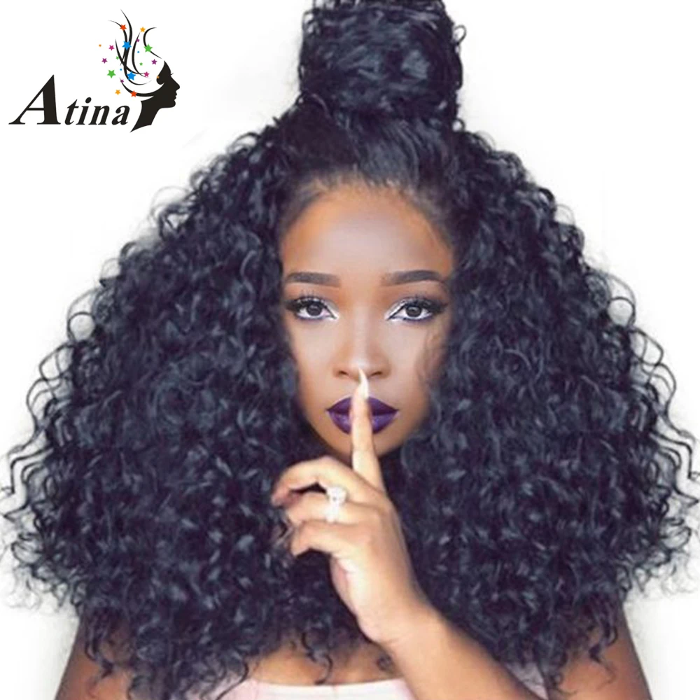 Парики из натуральных волос на кружевном фронте, предварительно сорванные 250% плотность бразильские вьющиеся парик Remy для женщин афро кудрявые девственные волосы Atina