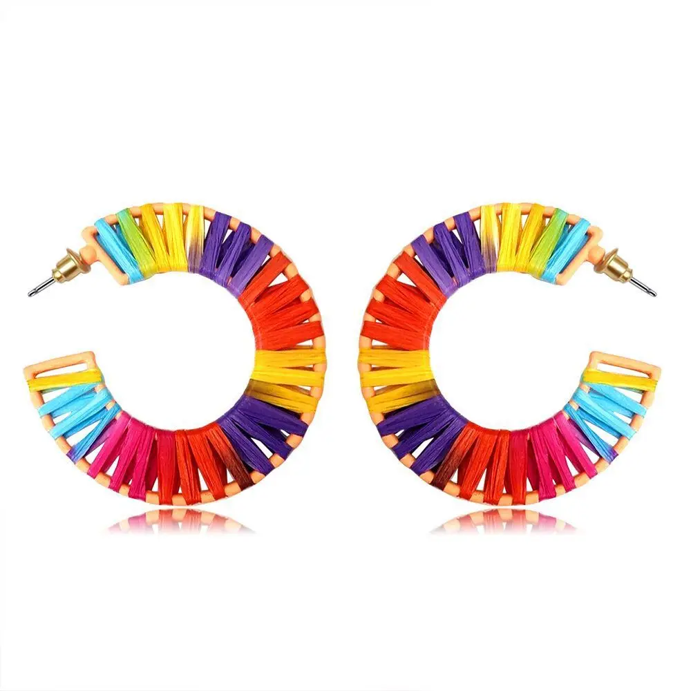 Amader Multiple 27 Style Korea Handmade Wooden Straw Weave Rattan Vine Braid Drop Earrings New Fashion Geometric Long | Украшения и