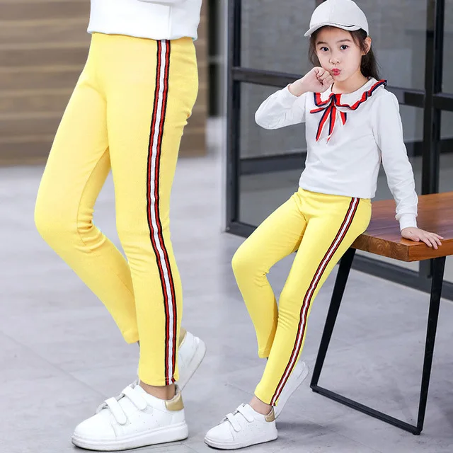 Штаны для девочек; спортивные Леггинсы для девочек; однотонные Модные узкие брюки; детские леггинсы; детские спортивные брюки; верхняя одежда - Цвет: as picture