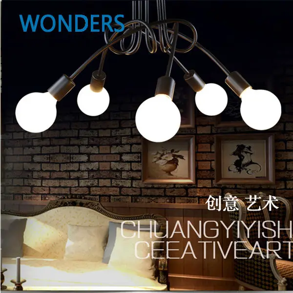 

5 Heads Pendant Lights LOFT VINTAGE IRON Pendant Light Creative LED E27 bulb 110-260V Art Bar Living Room Lamps Lighting