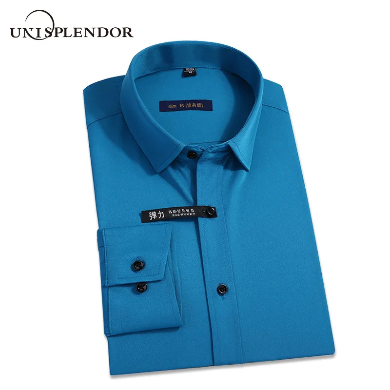 Comprar Nueva camisa de vestir clásica de fibra de bambú para hombre, camisas sociales de Color sólido para hombre, ropa de oficina de fácil cuidado, ropa interior masculina de ajuste Regular YN10227