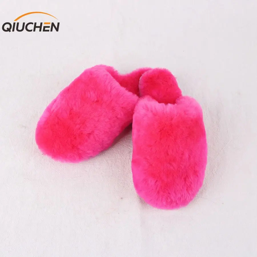 

QIUCHEN PJ1839 2018 NEW winter women shoes real sheep fur slipper luxury indoor slides wool flats home merino sheep fur