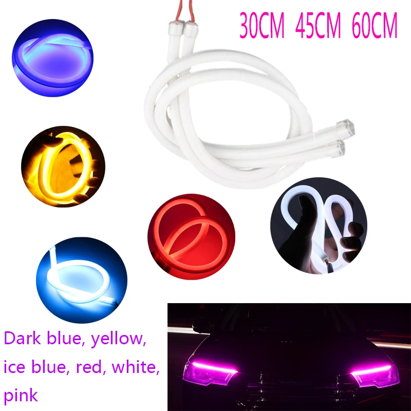 

30cm 45cm 60cm 12V Turn Signal Light Flexible Silicon Car LED Strip Lights Daytime Running Light Tube AUTO DRL Blue White Yellow