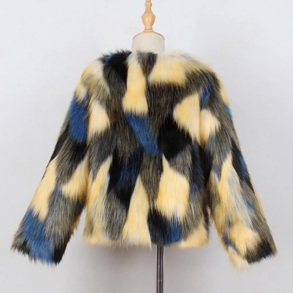 Высококачественная модная теплая куртка из искусственного меха для маленьких девочек, одежда, плотное пальто в стиле пэчворк, верхняя одежда, casaco, зимняя Прямая поставка