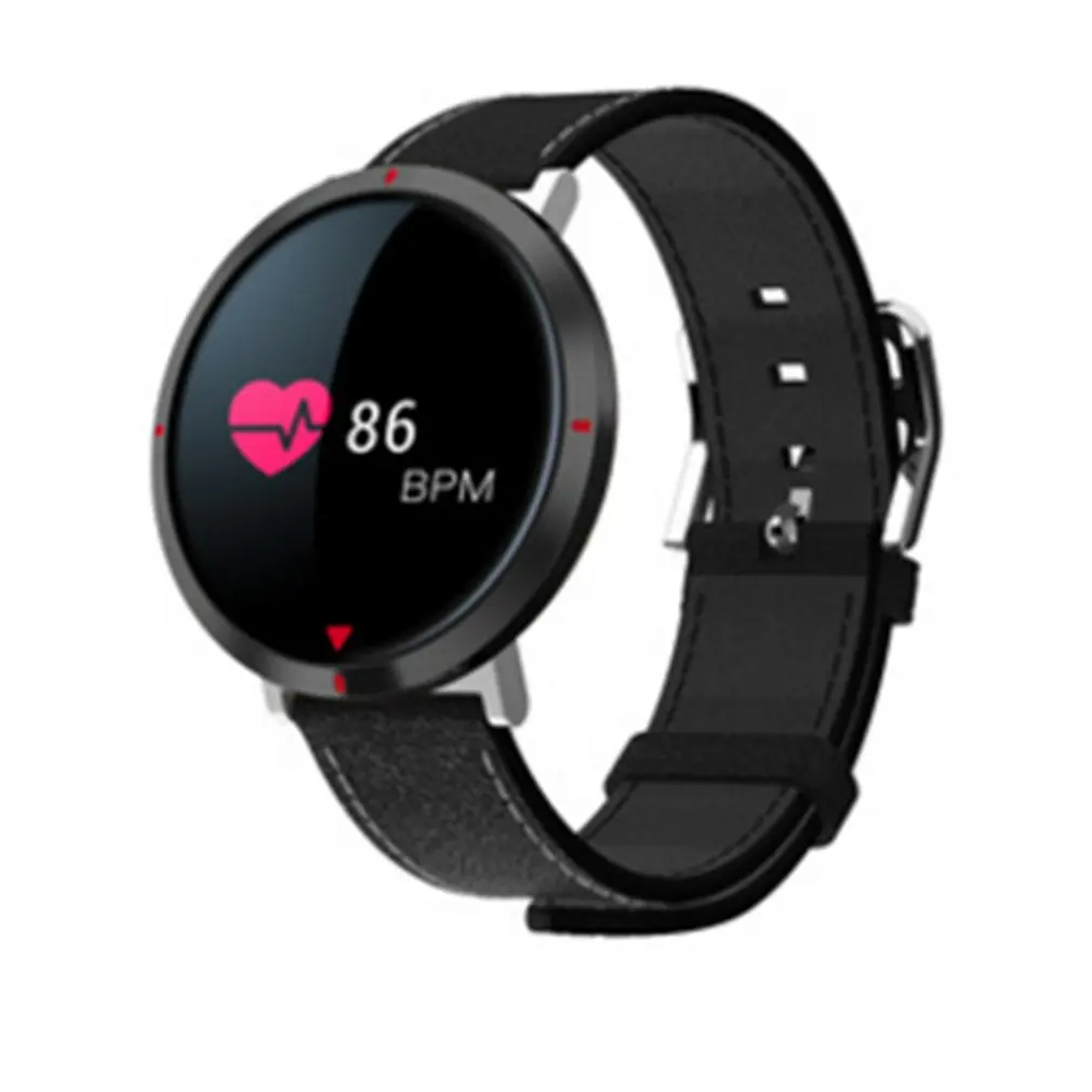 

S2 Smart Watch Round Dial PU Leather Men Women Smart Wristband Heart Rate Blood Pressure Pedometer Smartband Health Tracker