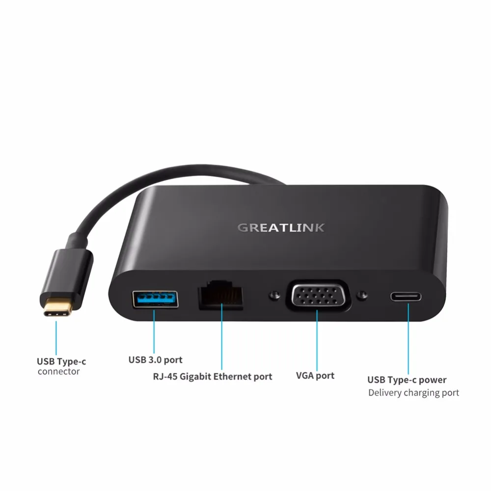 USB C к VGA USB 3,0 Тип Gigabit Ethernet USB Тип C Мощность доставки зарядки для школы, больницы видео конвертер разъем