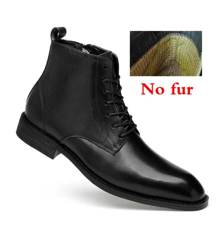 black no fur Осенне-зимняя обувь; мужские ботинки наивысшего качества из натуральной кожи; водонепроницаемые зимние деловые ботинки; резиновая обувь на шнуровке; Прямая поставка - Цвет: black no fur
