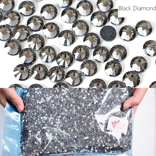 black-diamond SS6-SS20 4 Sizes Large Quantity DMC Hot Fix Rhinestones Wholesale Colorful Flatback Round Hotfix Strass for Garments Dress B1124 - Цвет: black-diamond