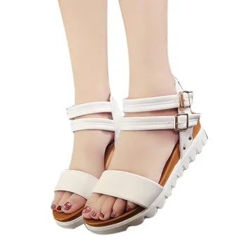 

Women Sandals Shoes Leather Flat Sandals Low Heel Wedges Summer Women Open Toe Platform Sandalias Lady Gladiator Sandals