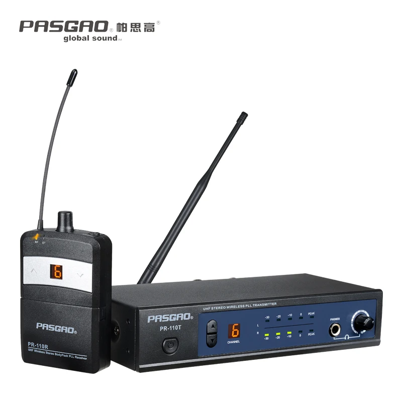 Pasgao стерео одноканальный хорошее качество 655-679 МГц или 838-865 МГц в ухо монитор система стерео Профессиональный/беспроводной IEM