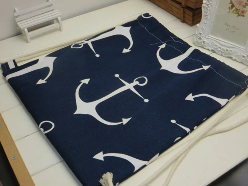 YILE Cotton Linen Drawstring Travel Backpack Student Book Shoes Bag Print Anchor Blue B02 YILE Cotton Linen Drawstring Travel Backpack Student Book Shoes Bag Print Anchor Blue B02
