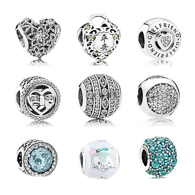 

Fits Bracelet Charm DIY Ladies Party Gift Jewelry Love Glaciers Blue Cat's Eye Peace Bubble 925 Sterling Silver Beads